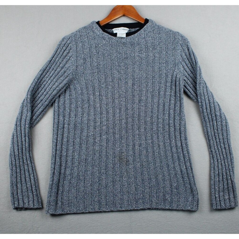 Vintage DOLCE & GABBANA Gray Cotton Sik Ribbed Crew Neck Sweater Italy 46 Medium
